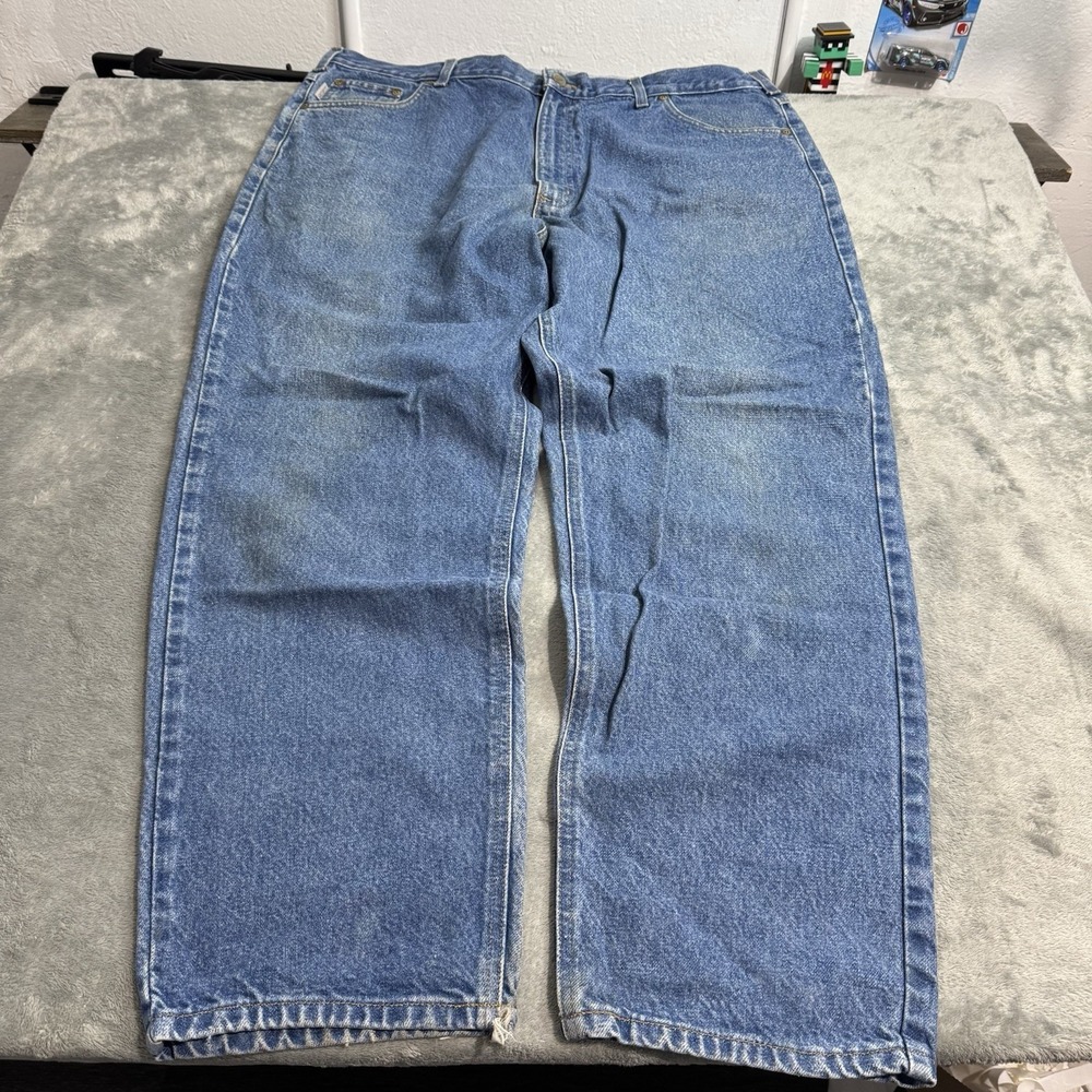 VTG 90s Carhartt Straight Fit Blue Denim Jeans Mens 39x29 Western Mudwash Grunge